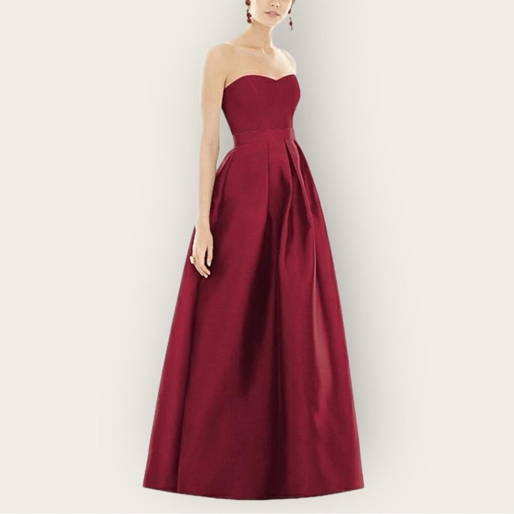 Strapless Burgundy A-Line Evening Gown